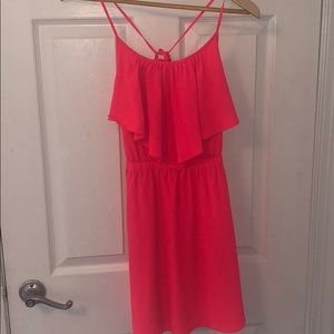 Coral Ruffle Front Dress with Pockets!!